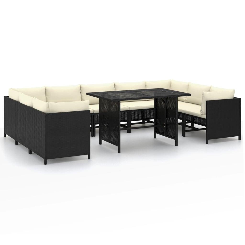 10 Piece Patio Lounge Set with Cushions Poly Rattan Black at Set Shop and Smile