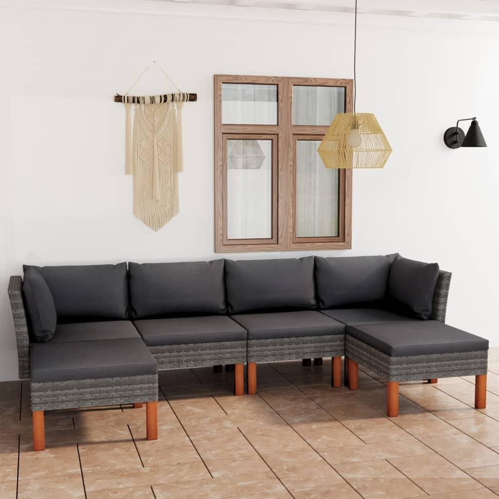 6 Piece Patio Lounge Set with Cushions Poly Rattan Gray at Set Shop and Smile