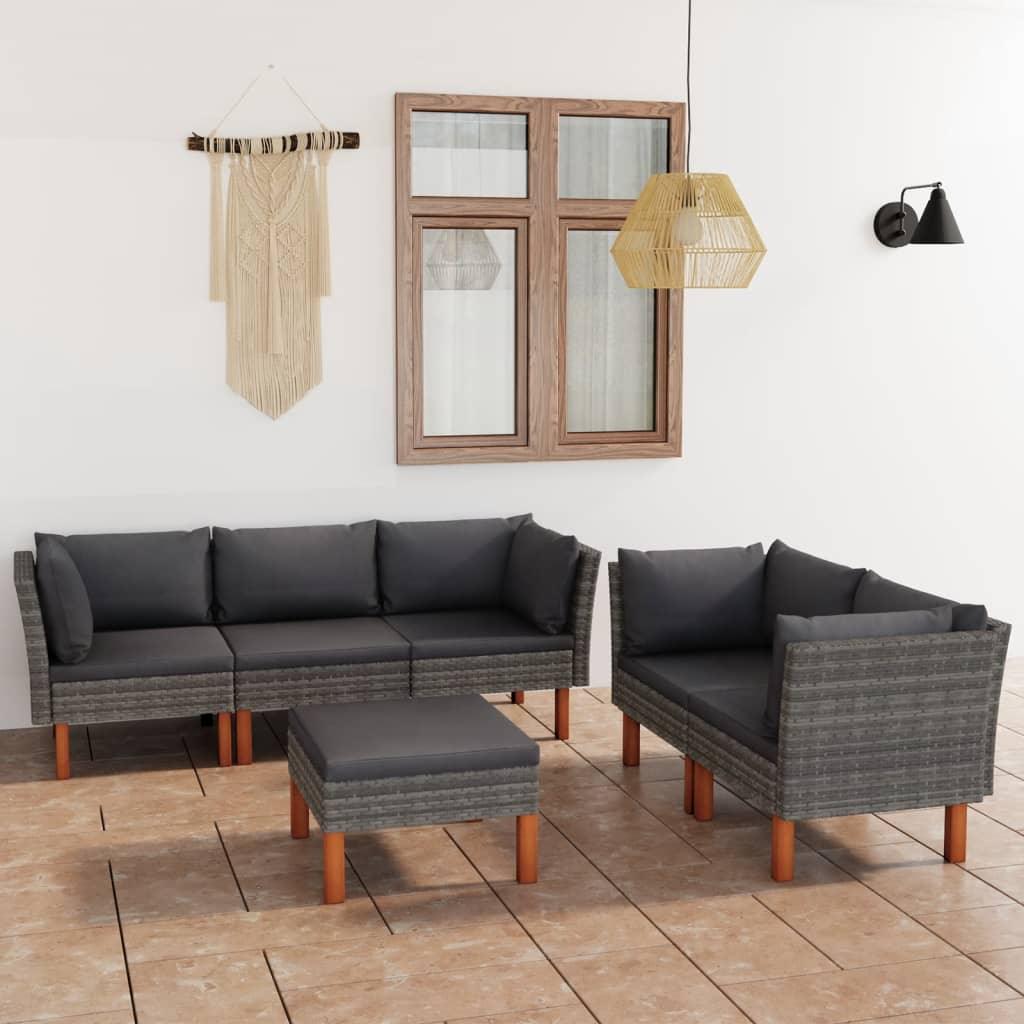 6 Piece Patio Lounge Set with Cushions Poly Rattan Gray at Set Shop and Smile
