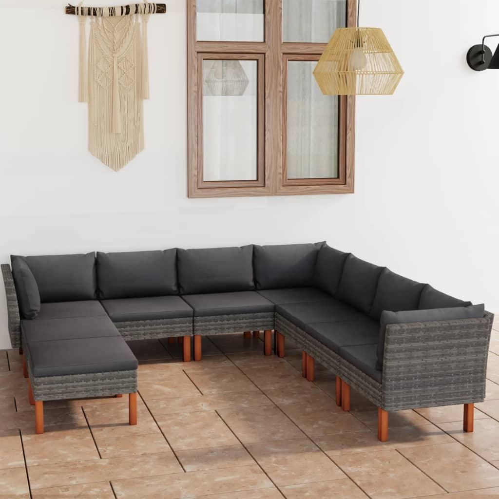 9 Piece Patio Lounge Set with Cushions Poly Rattan Gray at Set Shop and Smile