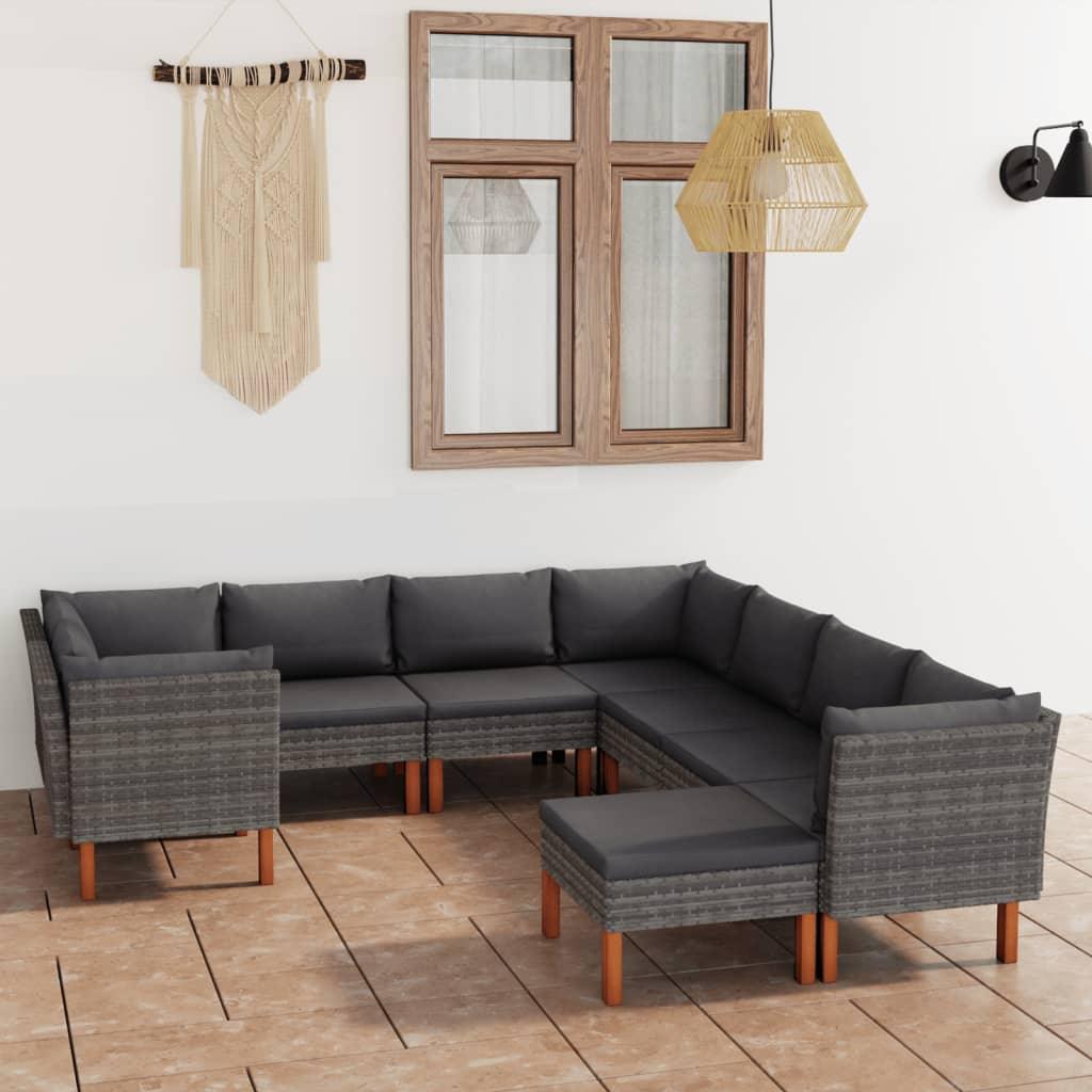 9 Piece Patio Lounge Set with Cushions Poly Rattan Gray at Set Shop and Smile