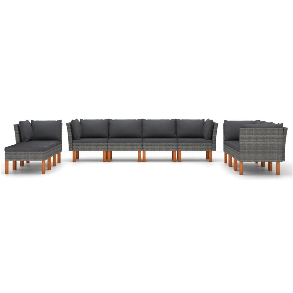 10 Piece Patio Lounge Set with Cushions Poly Rattan Gray at Set Shop and Smile