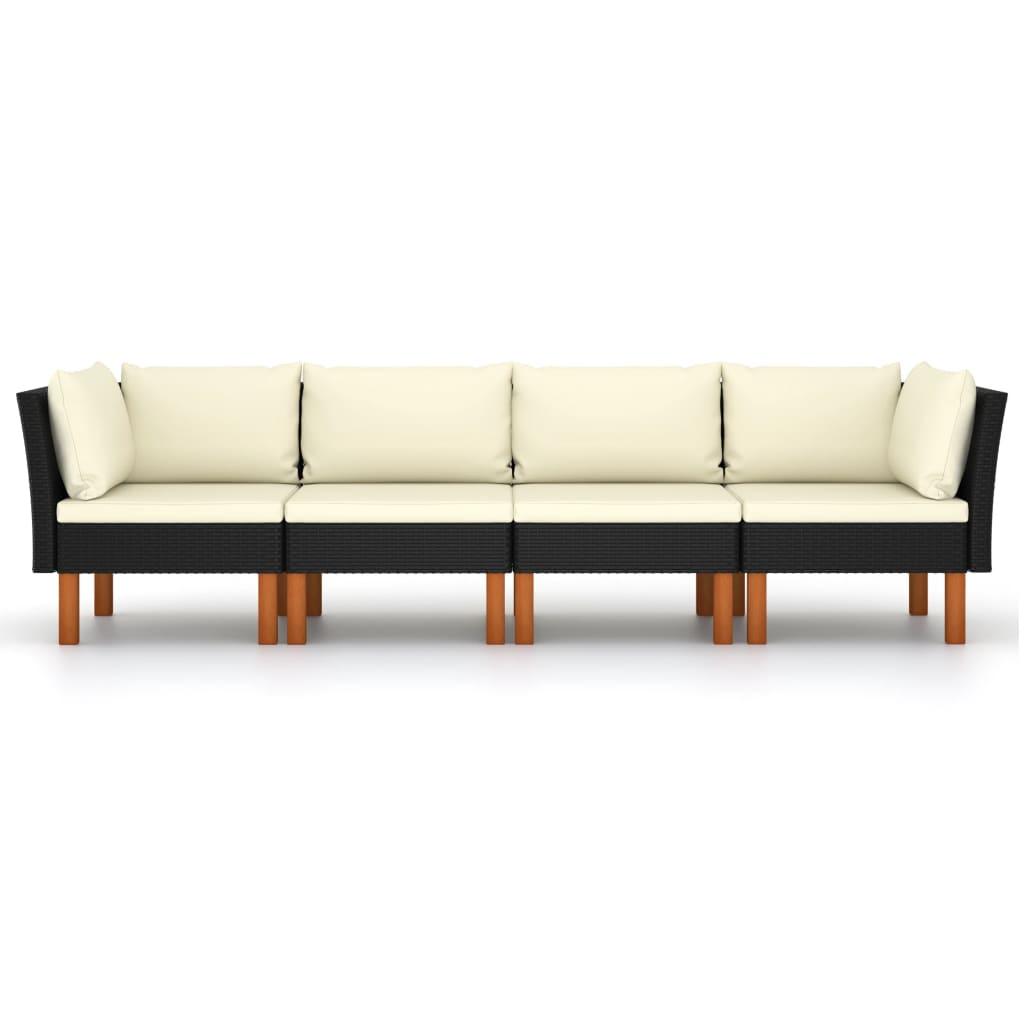 4-Seater Patio Sofa with Cushions Black Poly Rattan at Set Shop and Smile