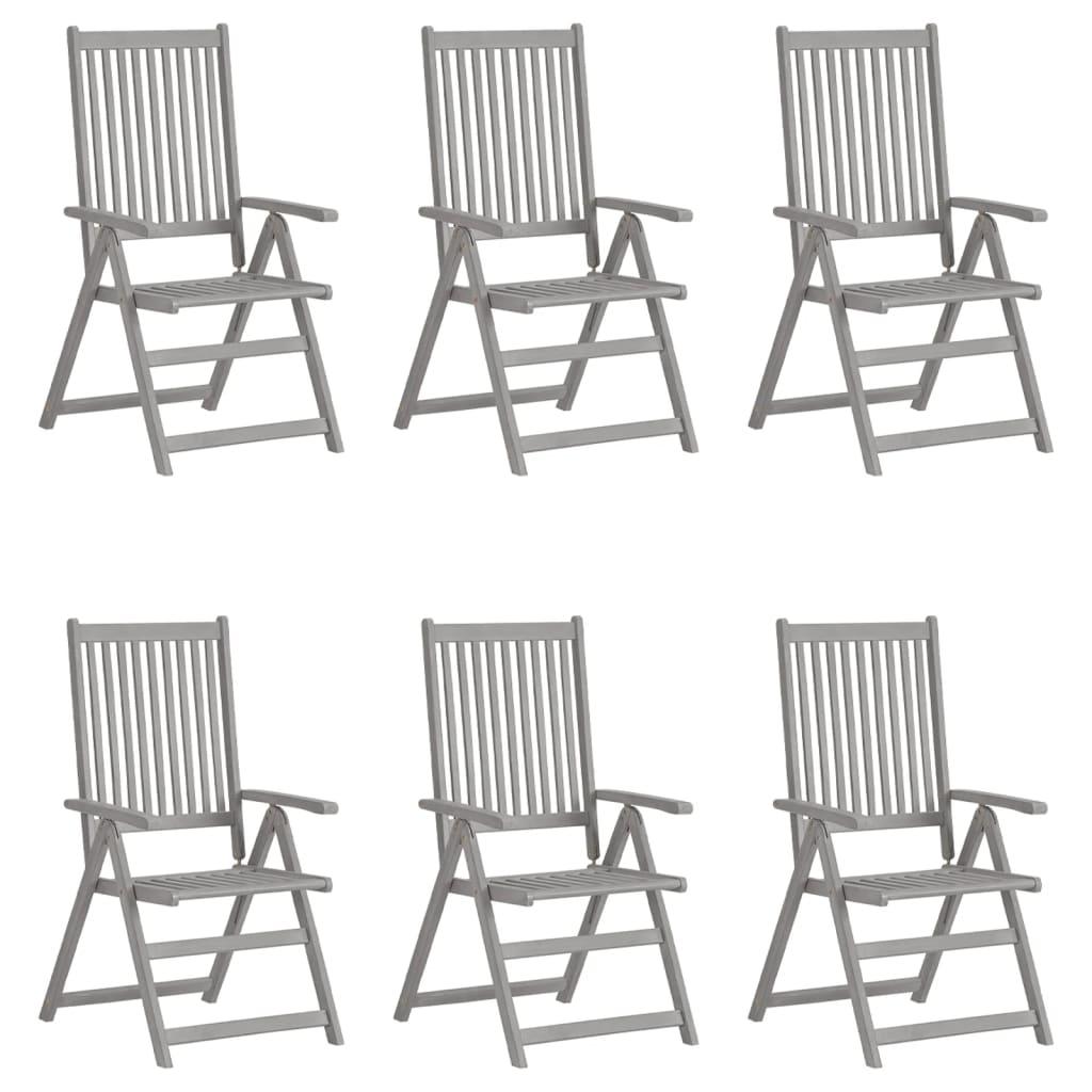 Patio Reclining Chairs 6 pcs Gray Solid Acacia Wood at Set Shop and Smile