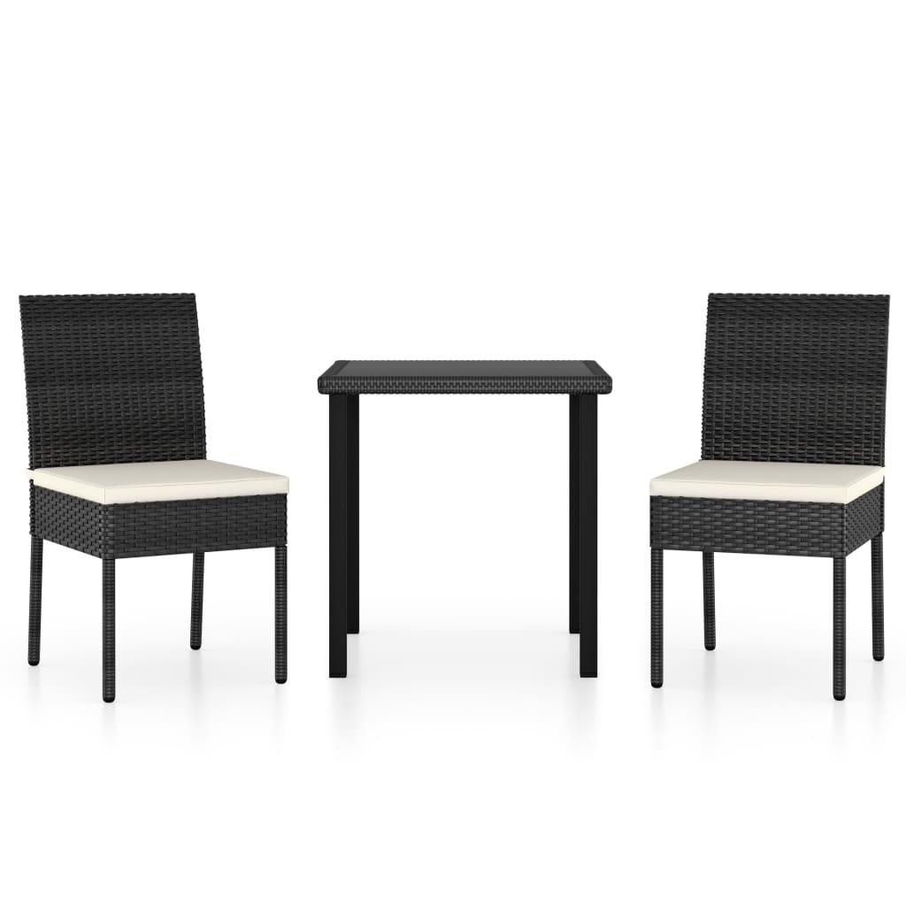3 Piece Patio Dining Set Poly Rattan Black at Set Shop and Smile