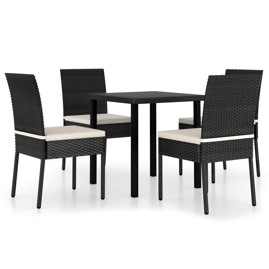 5 Piece Patio Dining Set Poly Rattan Black at Set Shop and Smile