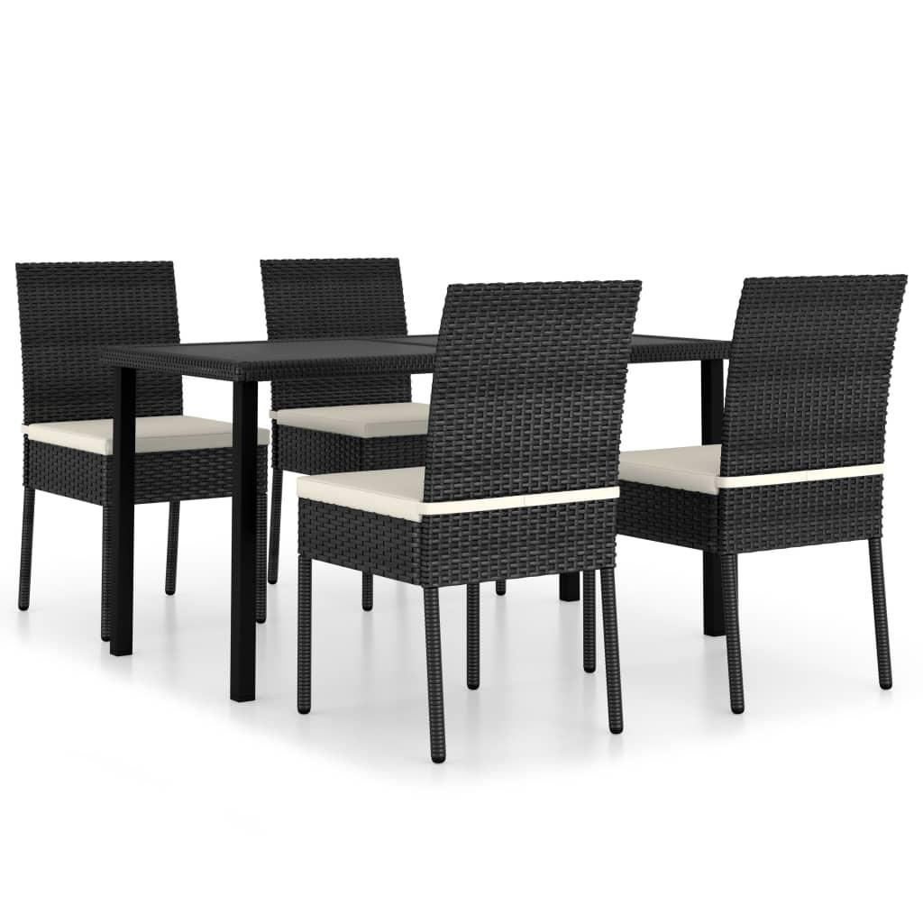 5 Piece Patio Dining Set Poly Rattan Black at Set Shop and Smile