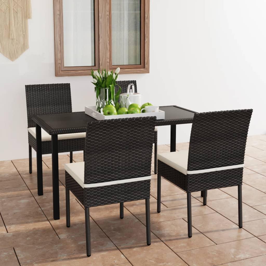 5 Piece Patio Dining Set Poly Rattan Black at Set Shop and Smile