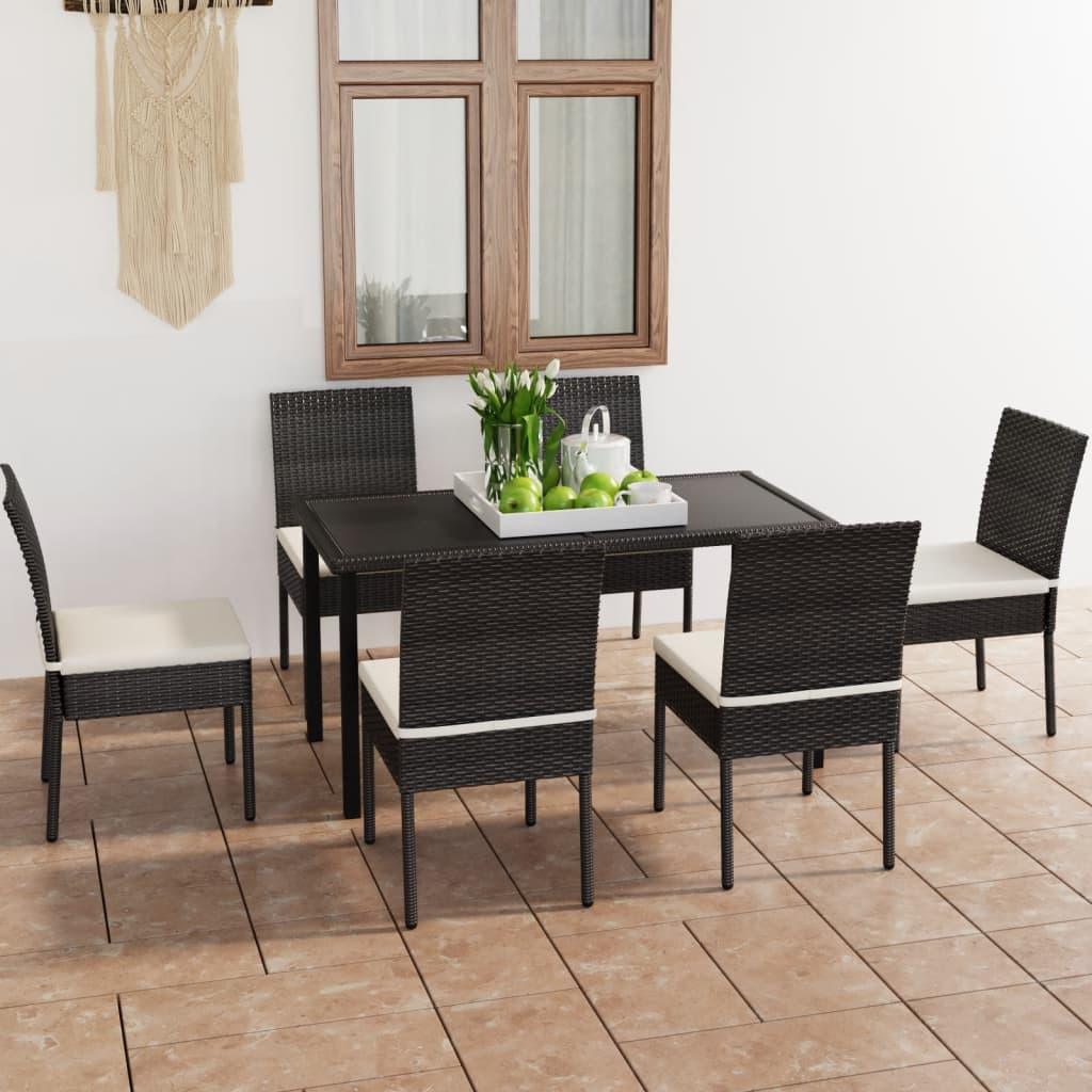 7 Piece Patio Dining Set Poly Rattan Black at Set Shop and Smile