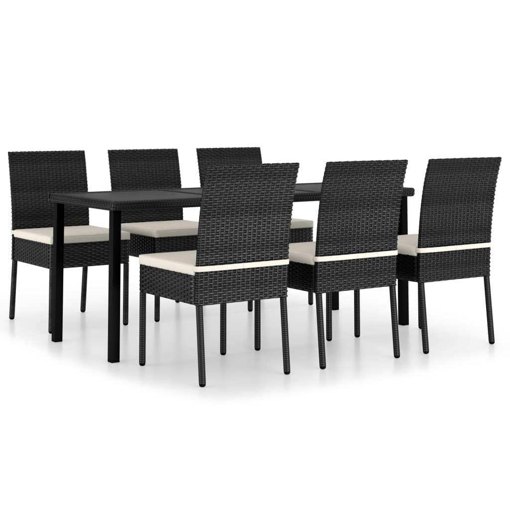 7 Piece Patio Dining Set Poly Rattan Black at Set Shop and Smile