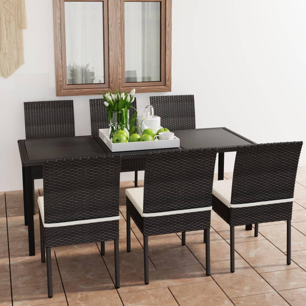 7 Piece Patio Dining Set Poly Rattan Black at Set Shop and Smile