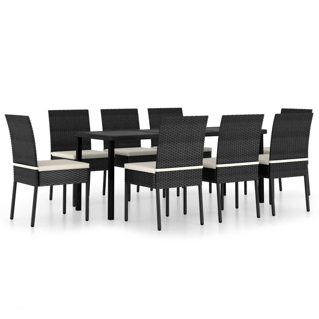9 Piece Patio Dining Set Poly Rattan Black at Set Shop and Smile