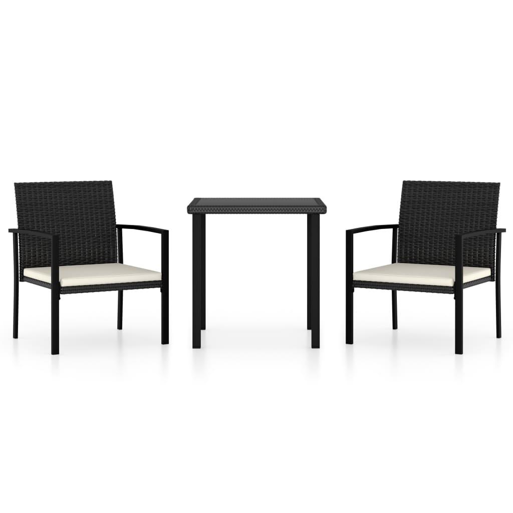 3 Piece Patio Dining Set Poly Rattan Black at Set Shop and Smile