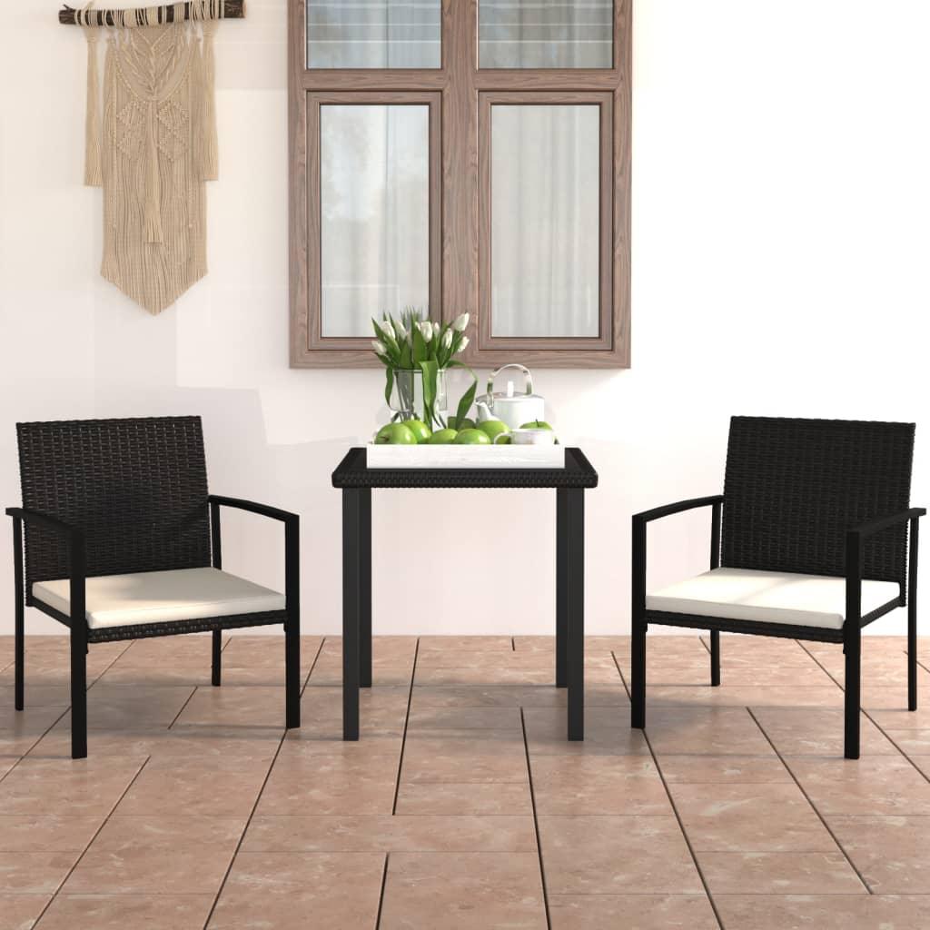 3 Piece Patio Dining Set Poly Rattan Black at Set Shop and Smile
