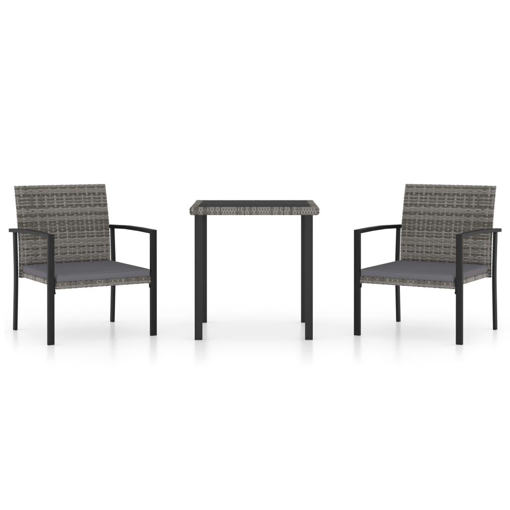 3 Piece Patio Dining Set Poly Rattan Gray at Set Shop and Smile