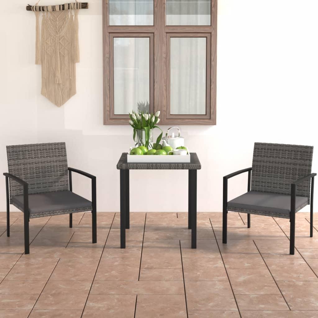 3 Piece Patio Dining Set Poly Rattan Gray at Set Shop and Smile