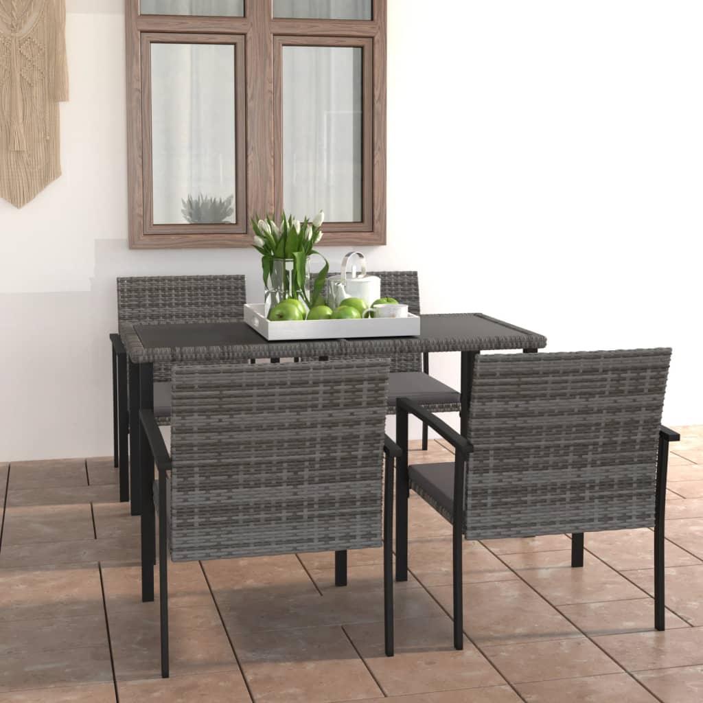 5 Piece Patio Dining Set Poly Rattan Gray at Set Shop and Smile