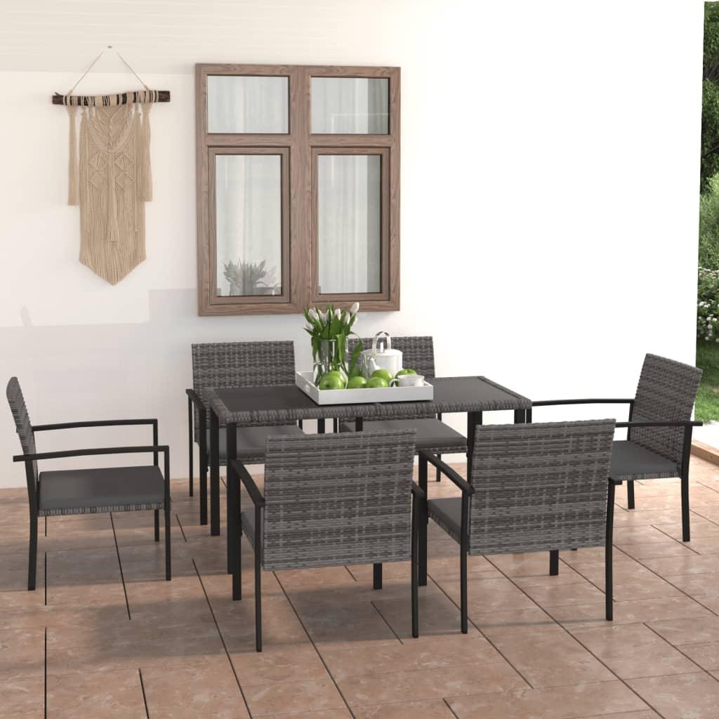 7 Piece Patio Dining Set Poly Rattan Gray at Set Shop and Smile