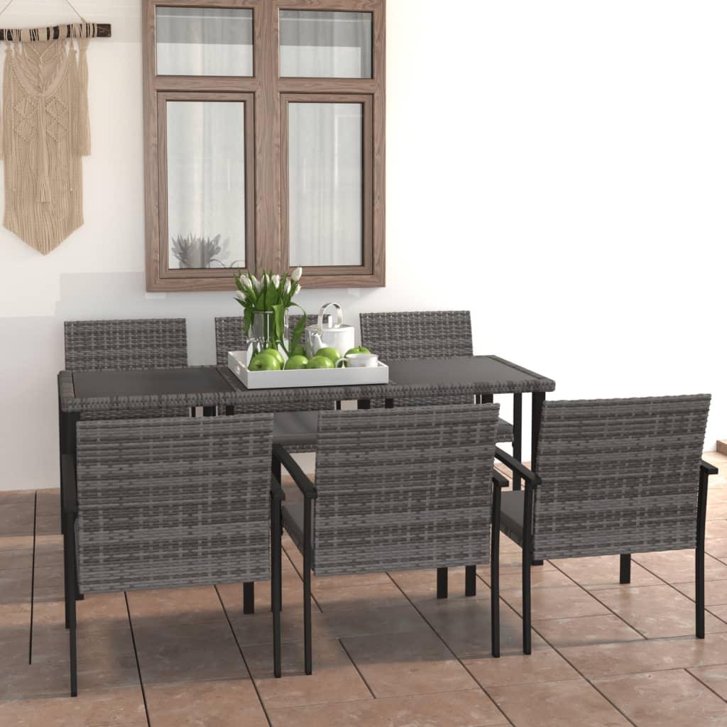 7 Piece Patio Dining Set Poly Rattan Gray at Set Shop and Smile