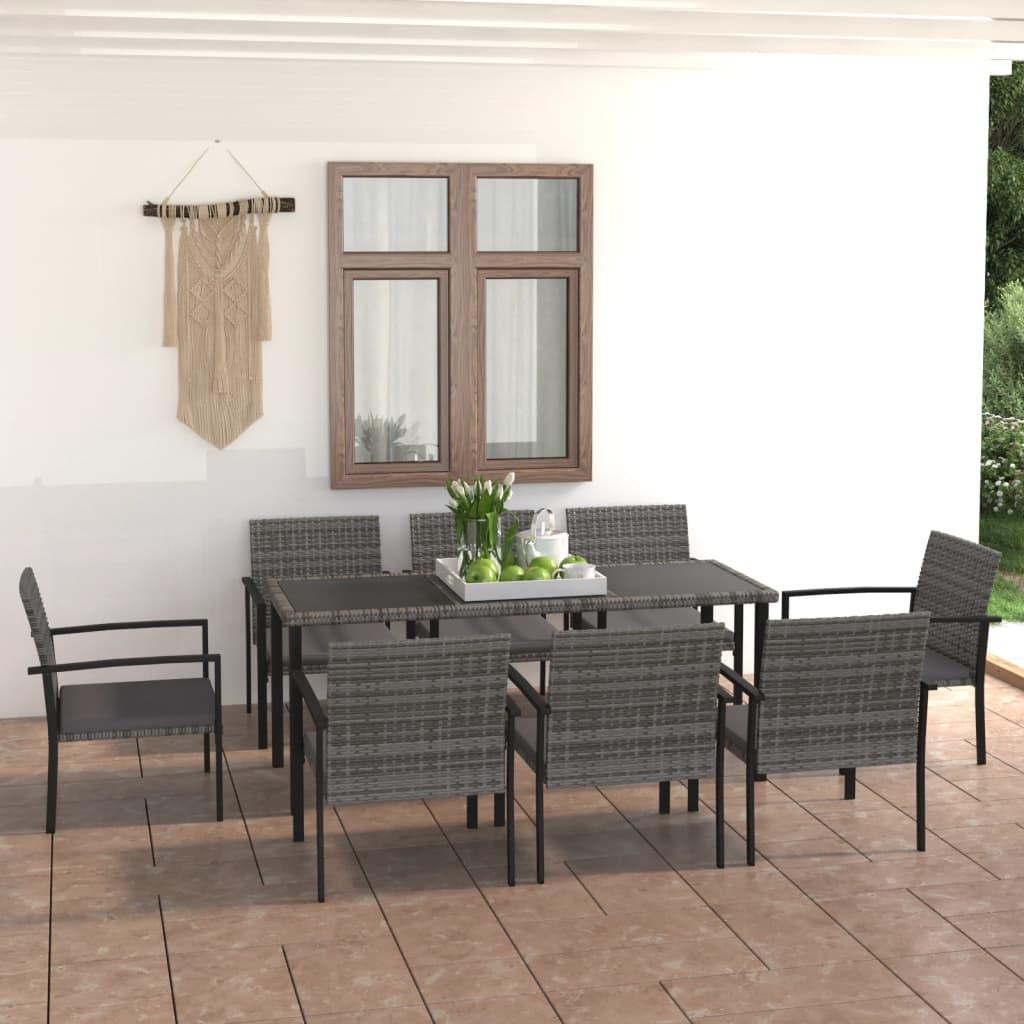 9 Piece Patio Dining Set Poly Rattan Gray at Set Shop and Smile