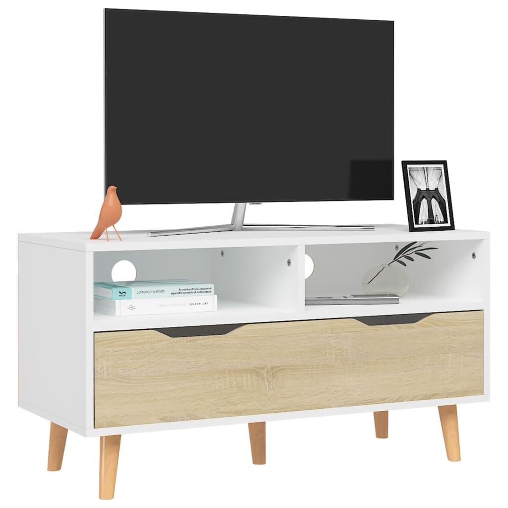 TV Cabinet White and Sonoma Oak 35.4"x15.7"x19.1" Engineered Wood at Set Shop and Smile