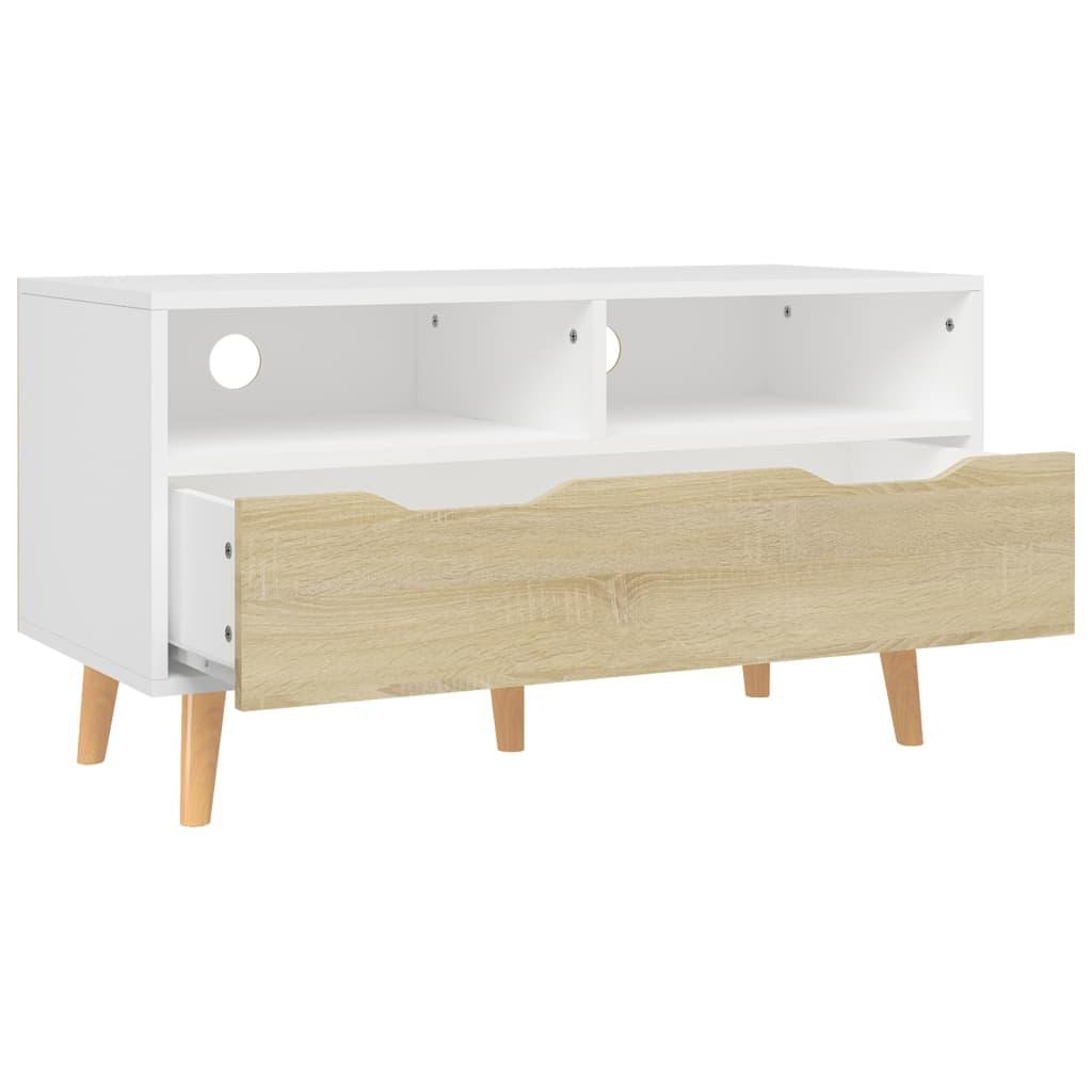 TV Cabinet White and Sonoma Oak 35.4"x15.7"x19.1" Engineered Wood at Set Shop and Smile