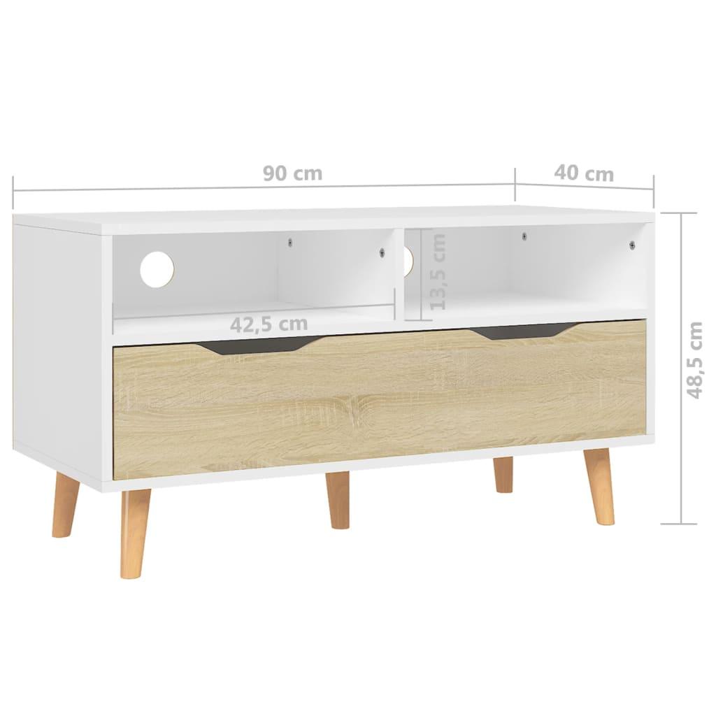 TV Cabinet White and Sonoma Oak 35.4"x15.7"x19.1" Engineered Wood at Set Shop and Smile