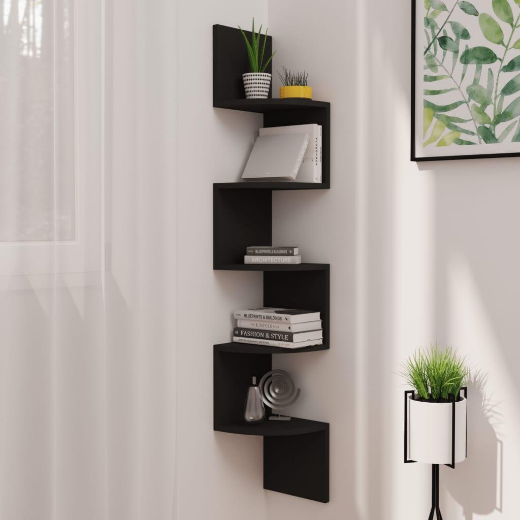 Wall Corner Shelf Black 7.5"x7.5"x48.4" Engineered Wood at Set Shop and Smile