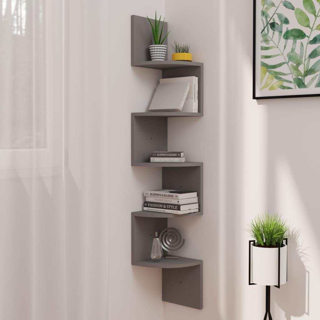 Wall Corner Shelf Gray 7.5"x7.5"x48.4" Engineered Wood at Set Shop and Smile