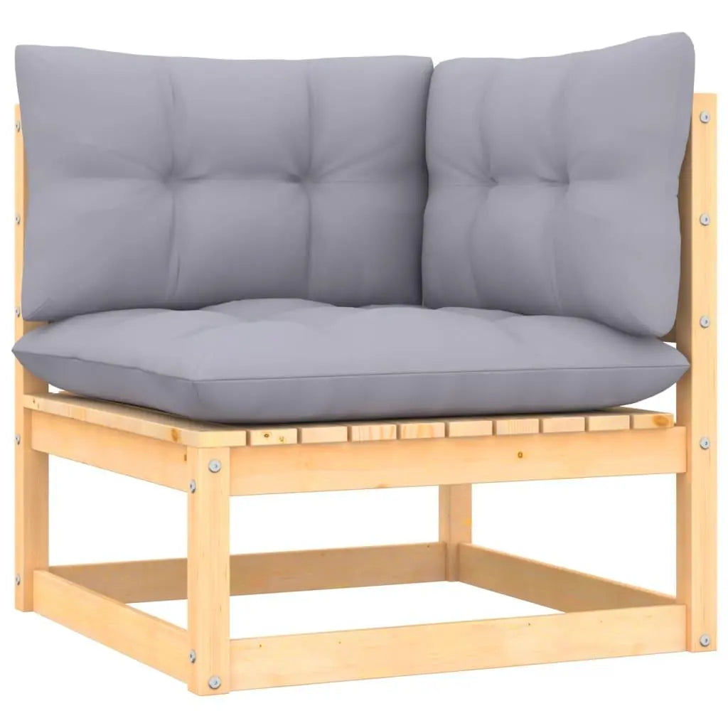 Patio Corner Sofa with Gray Cushions Solid Pinewood at Set Shop and Smile