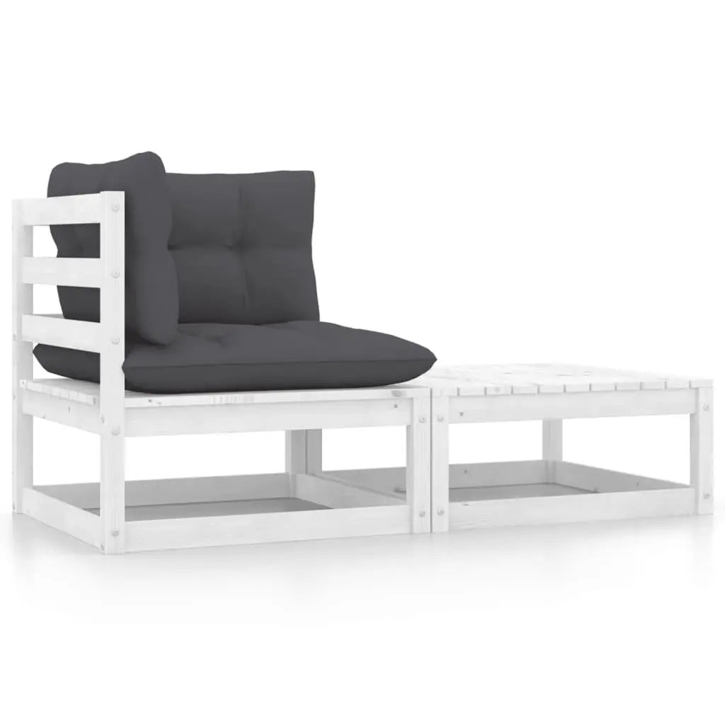 2 Piece Patio Lounge Set with Cushions White Solid Pinewood at Set Shop and Smile