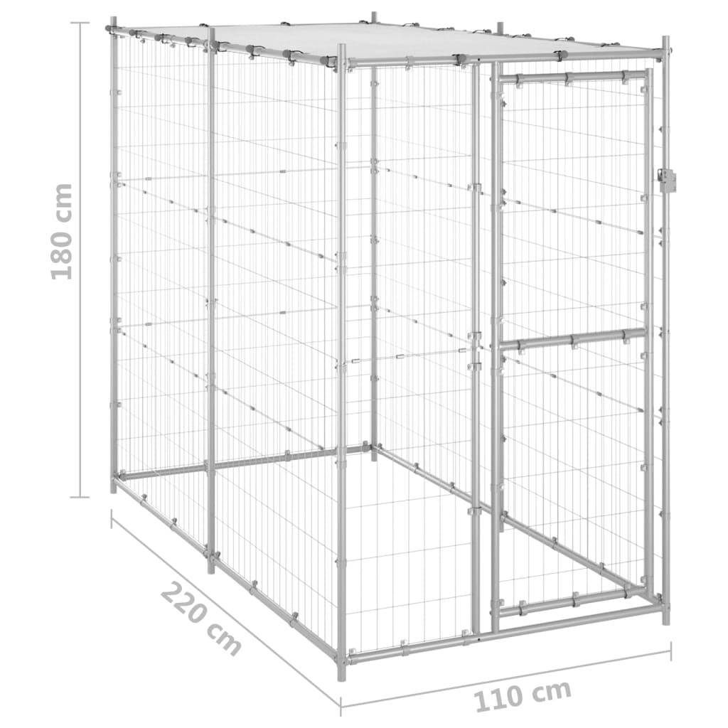 Outdoor Dog Kennel Galvanized Steel with Roof 43.3"x86.6"x70.9" at Set Shop and Smile
