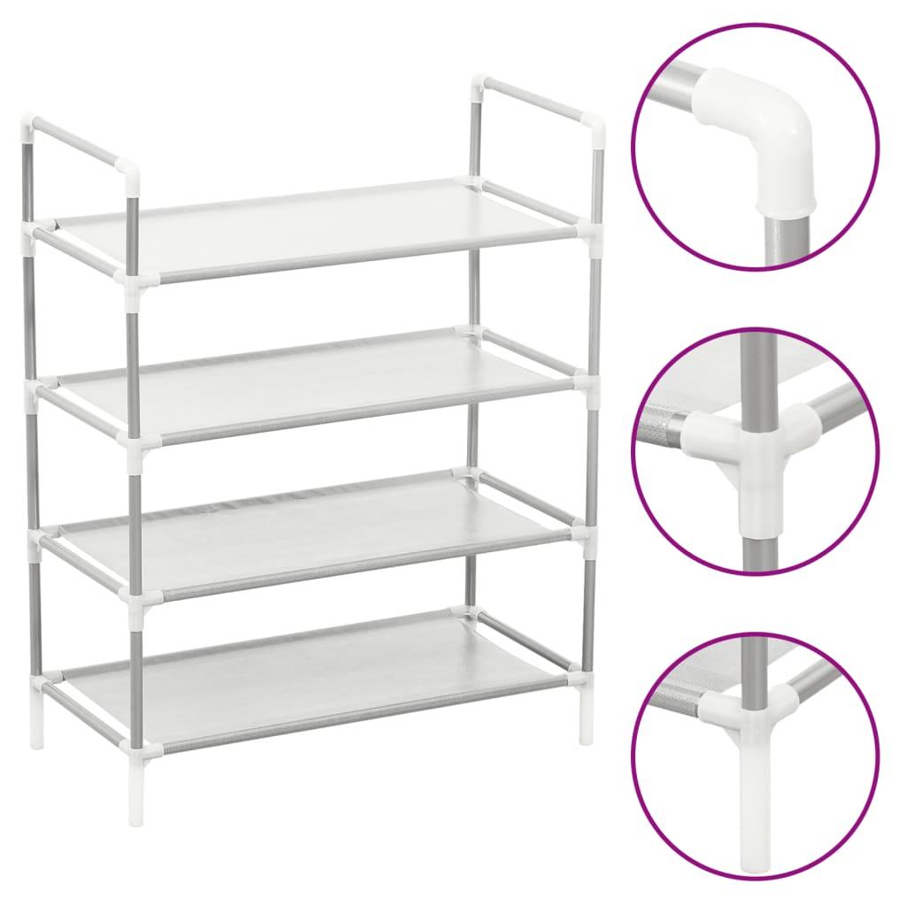 Shoe Rack with 4 Shelves Metal and Non-woven Fabric Silver at Set Shop and Smile