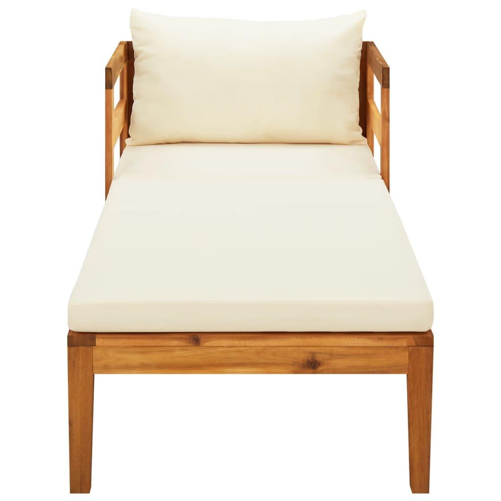 Sun Lounger with Cream White Cushions Solid Acacia Wood at Set Shop and Smile
