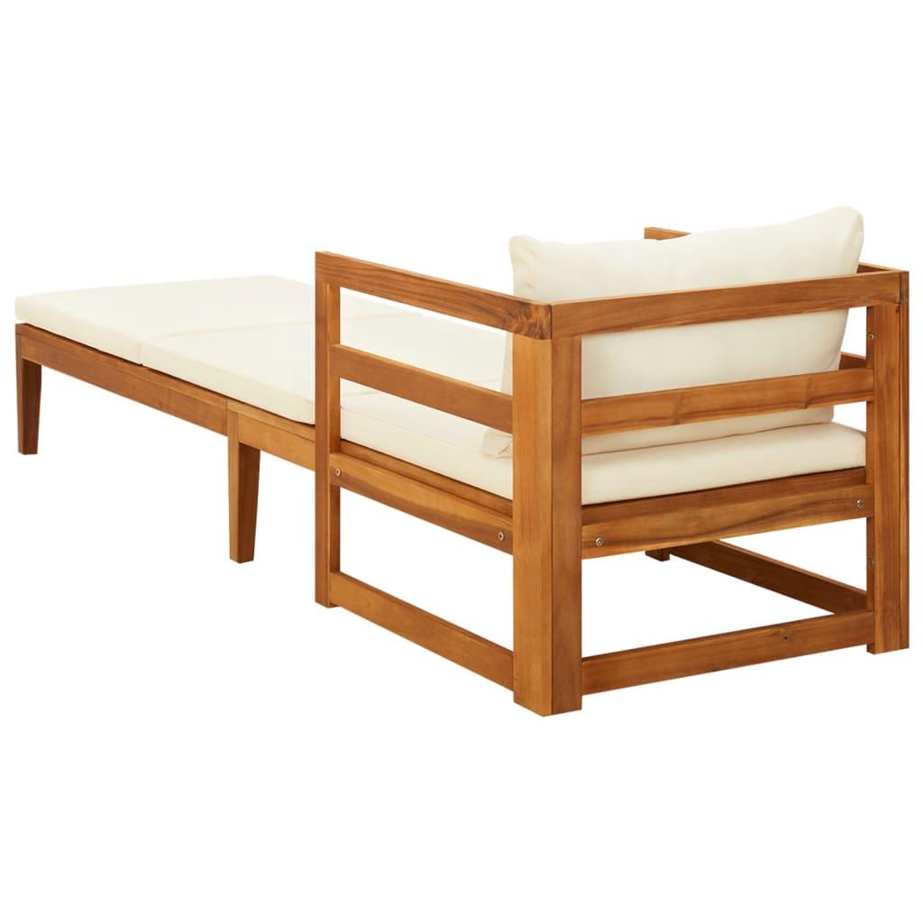 Sun Lounger with Cream White Cushions Solid Acacia Wood at Set Shop and Smile