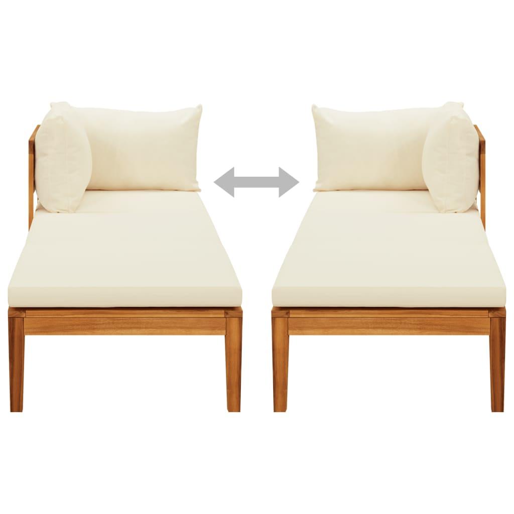 Sun Lounger with 1 Armrest Cream White Solid Acacia Wood at Set Shop and Smile