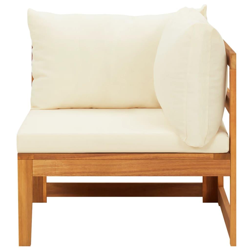 Corner Sofa with Cream White Cushions Solid Acacia Wood at Set Shop and Smile