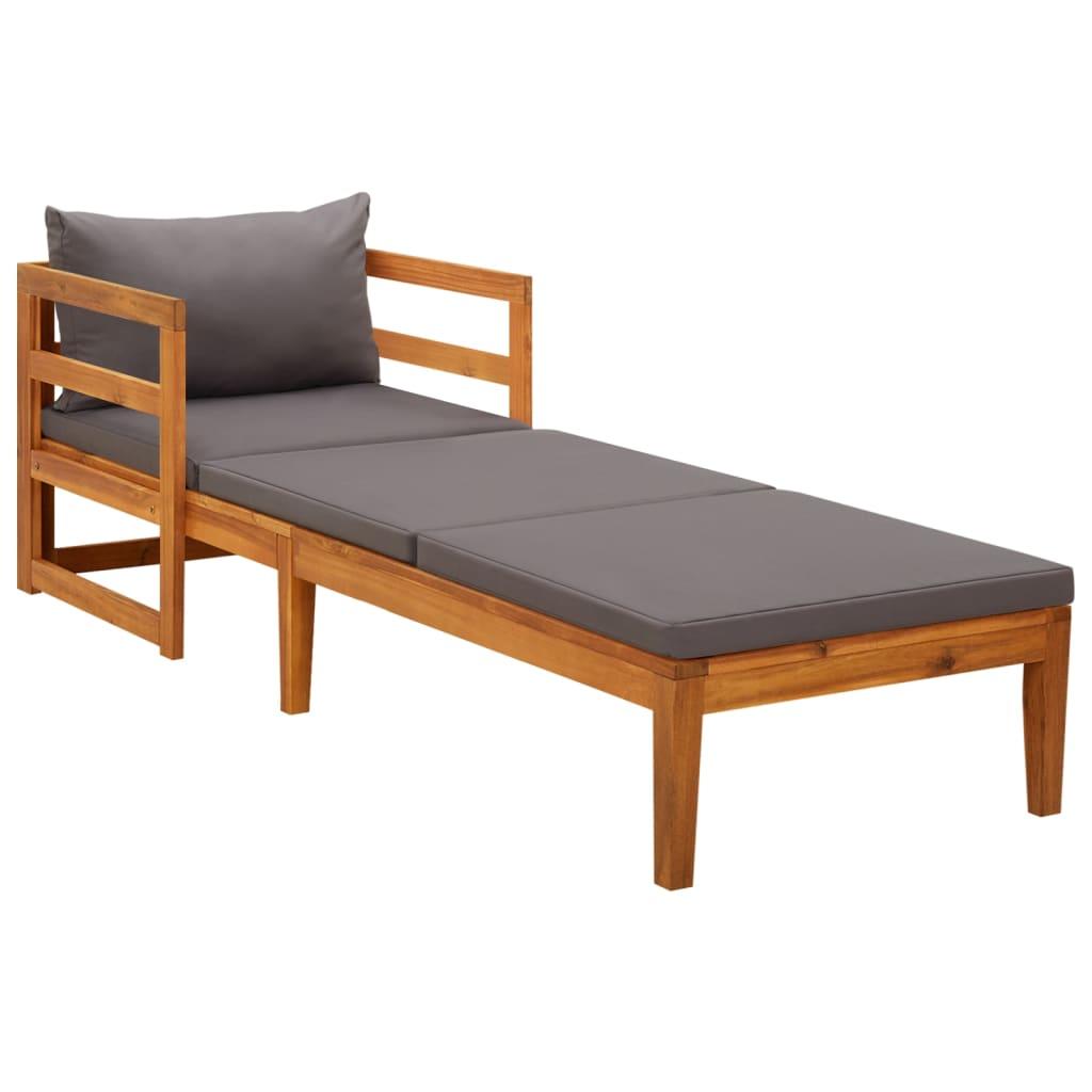 Sun Lounger with Dark Gray Cushions Solid Acacia Wood at Set Shop and Smile