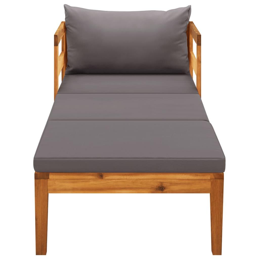 Sun Lounger with Dark Gray Cushions Solid Acacia Wood at Set Shop and Smile