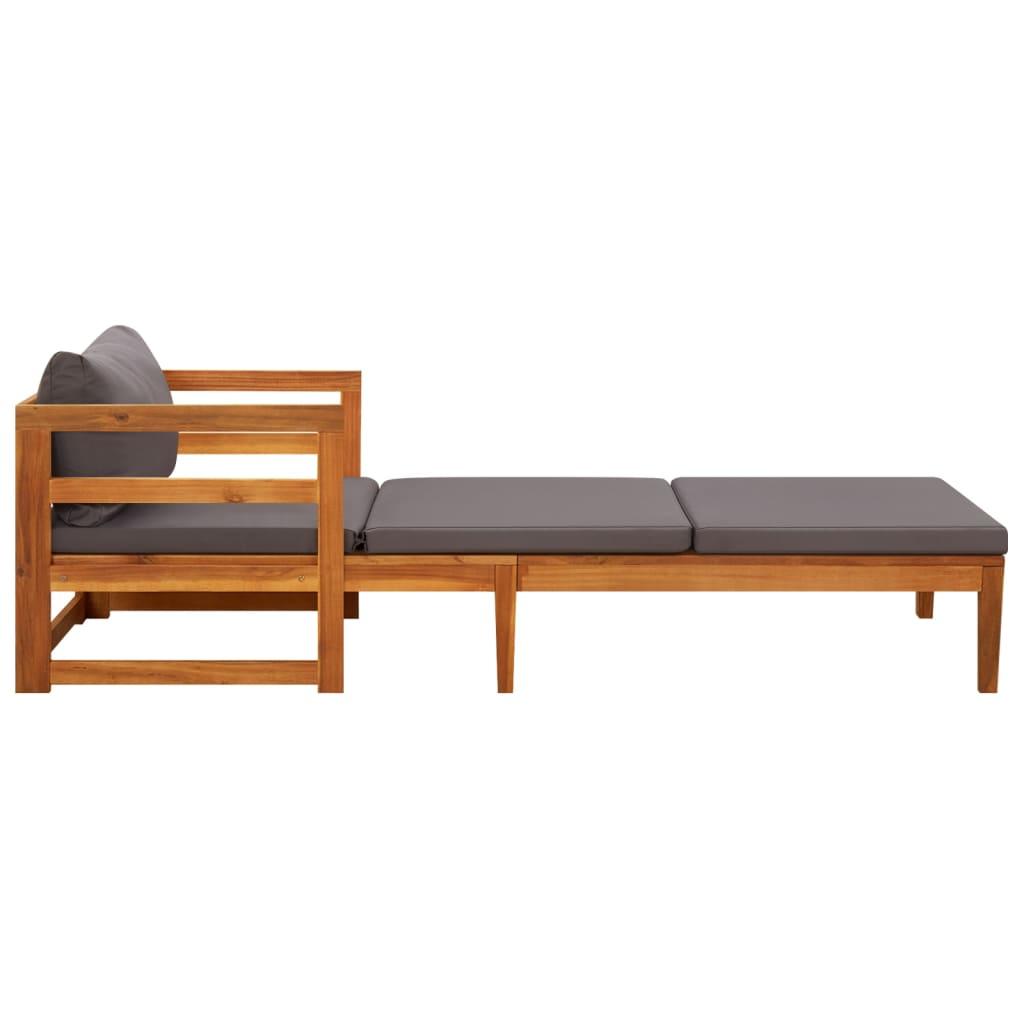 Sun Lounger with Dark Gray Cushions Solid Acacia Wood at Set Shop and Smile