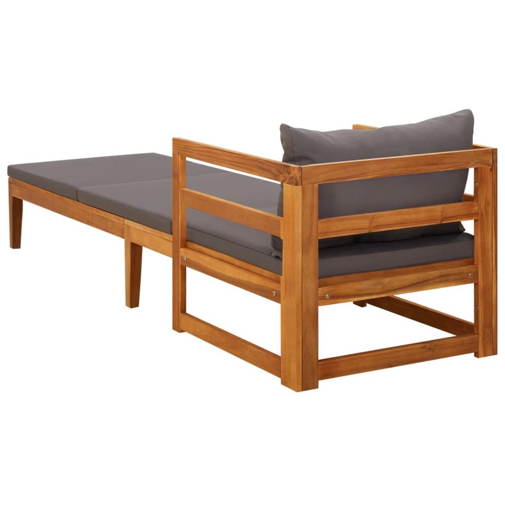 Sun Lounger with Dark Gray Cushions Solid Acacia Wood at Set Shop and Smile