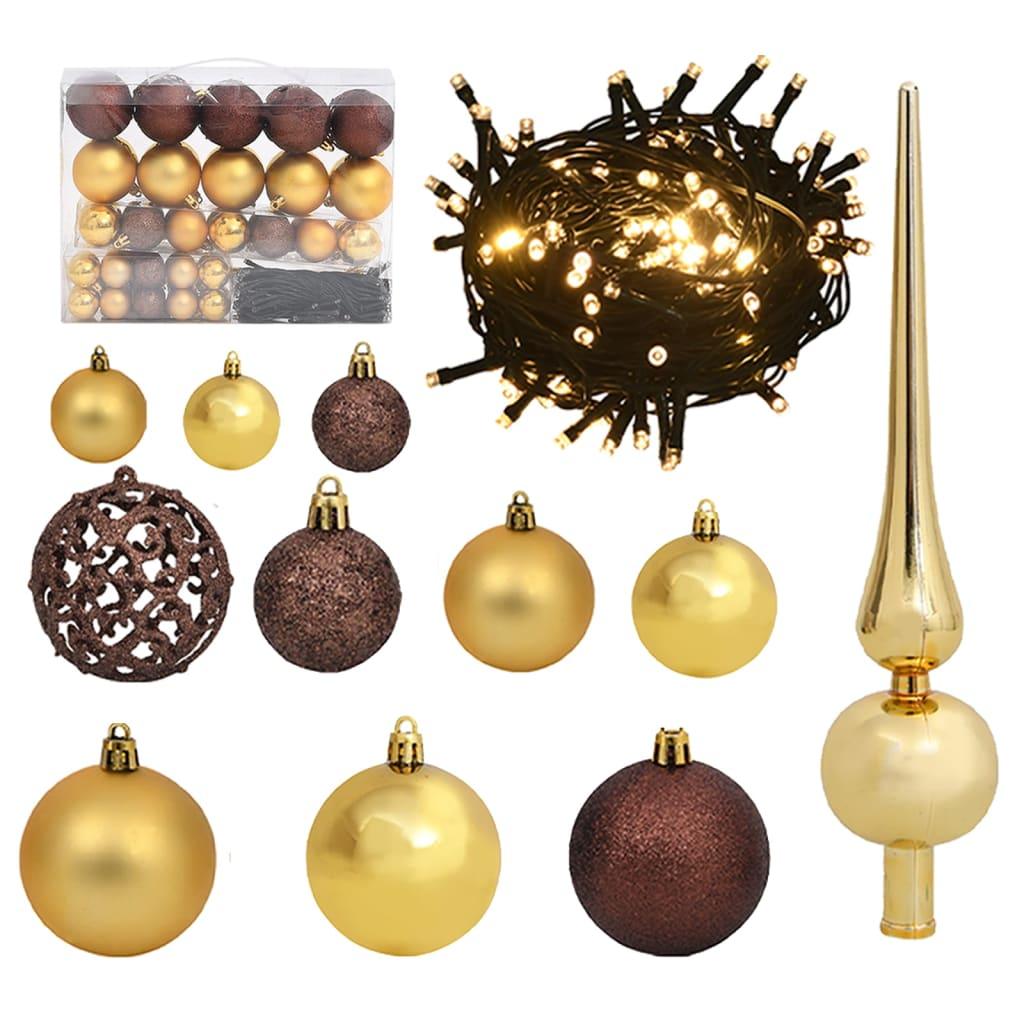 61 Piece Christmas Ball Set with Peak and 150 LEDs Gold&Bronze at Set Shop and Smile