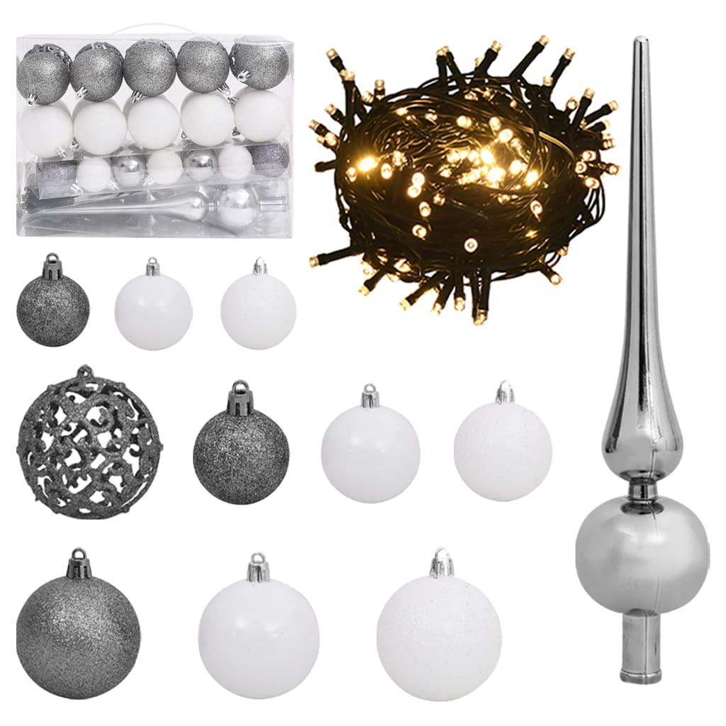 61 Piece Christmas Ball Set with Peak and 150 LEDs White&Gey at Set Shop and Smile