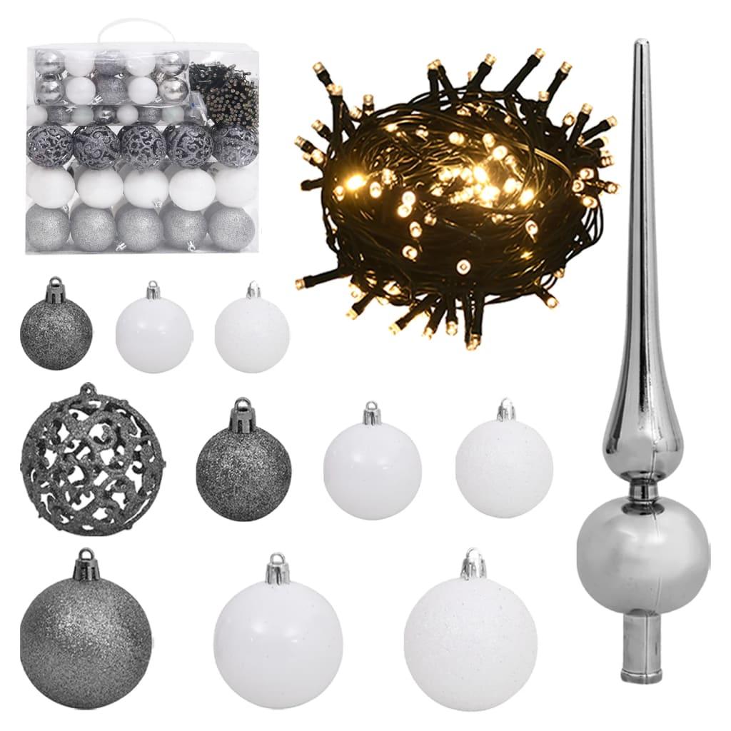 120 Piece Christmas Ball Set with Peak and 300 LEDs White&Gey at Set Shop and Smile