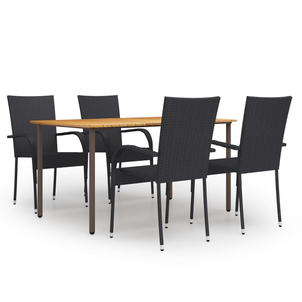 5 Piece Patio Dining Set Poly Rattan Black at Set Shop and Smile