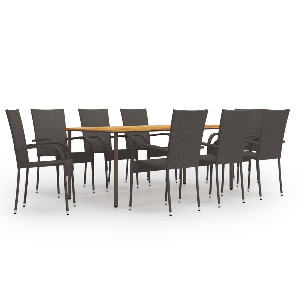 9 Piece Patio Dining Set Poly Rattan Brown at Set Shop and Smile