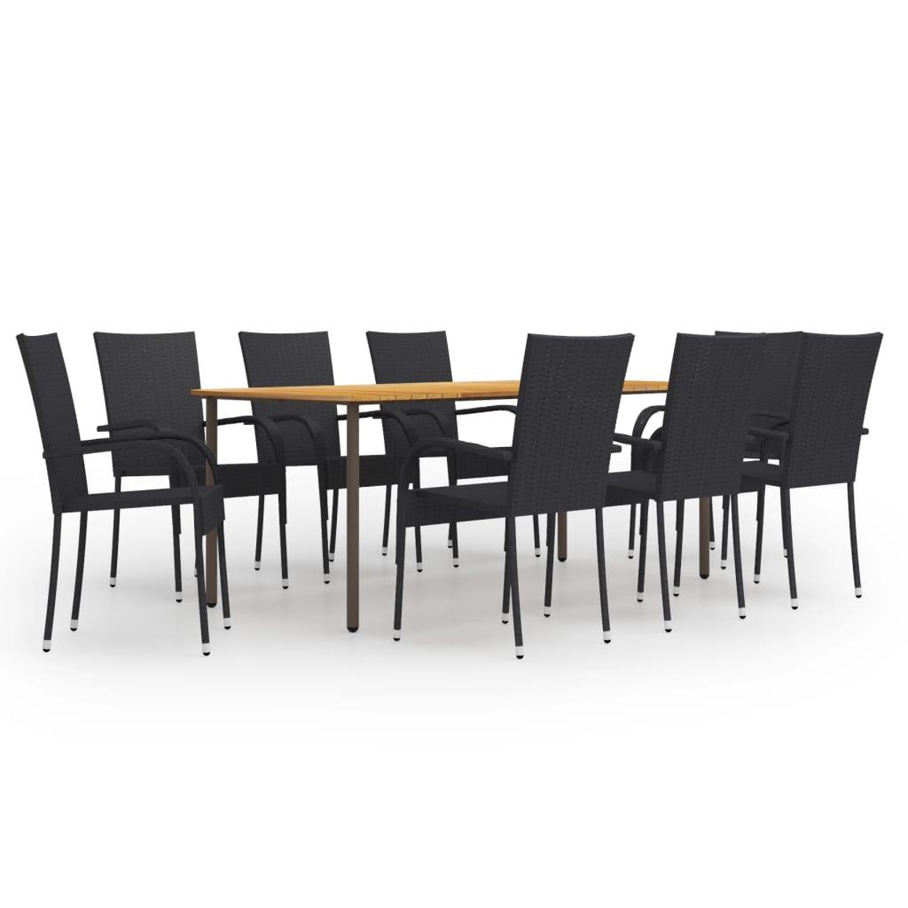 9 Piece Patio Dining Set Poly Rattan Black at Set Shop and Smile