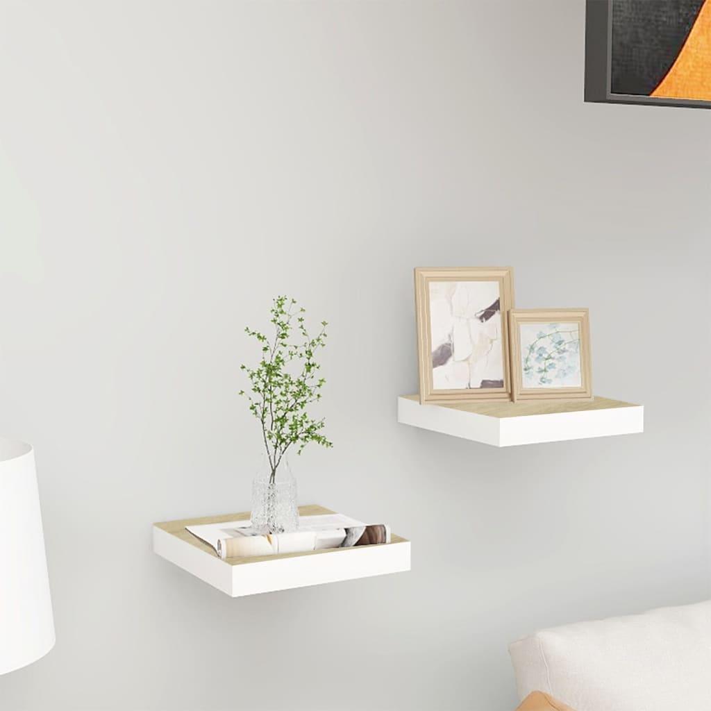 Floating Wall Shelves 2 pcs Oak and White 9.1"x9.3"x1.5" MDF at Set Shop and Smile