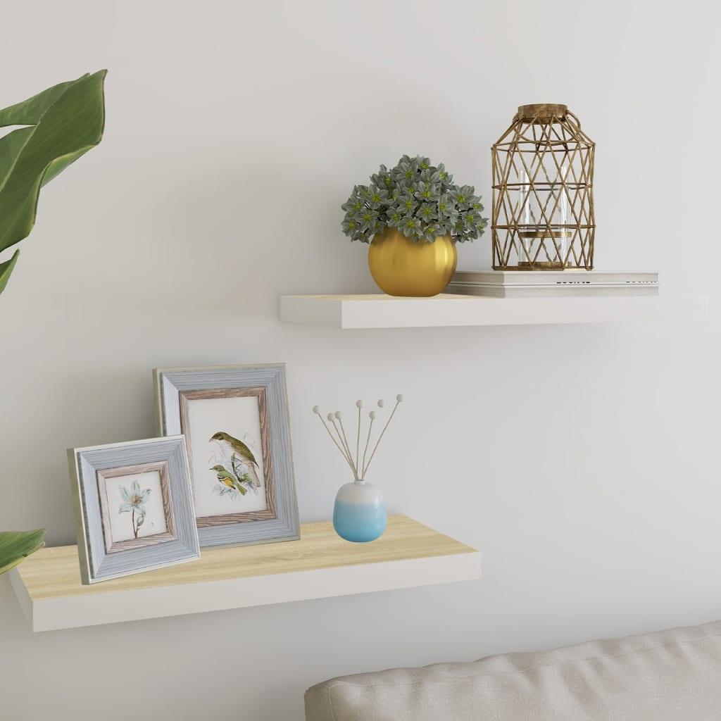 Floating Wall Shelves 2 pcs Oak and White 23.6"x9.3"x1.5" MDF at Set Shop and Smile