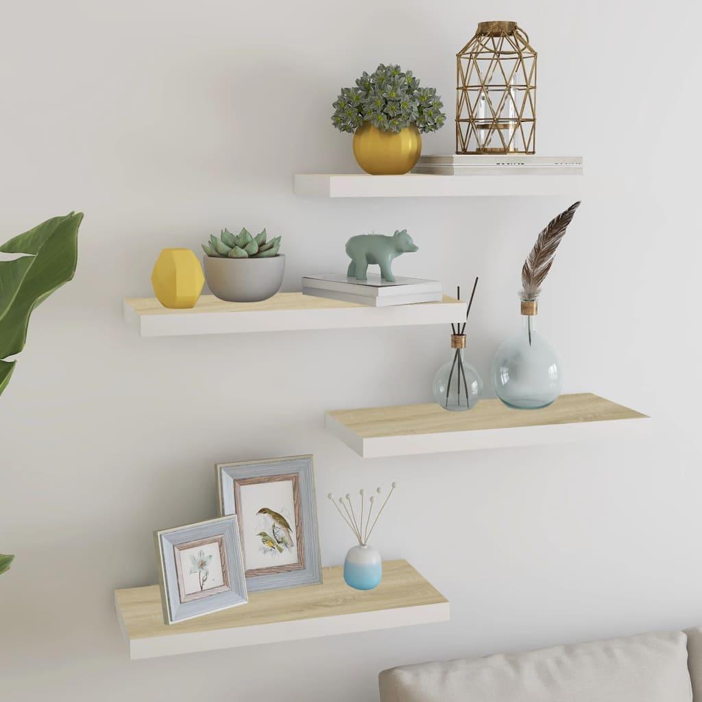 Floating Wall Shelves 4 pcs Oak and White 23.6"x9.3"x1.5" MDF at Set Shop and Smile